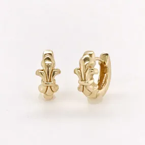 14k Gold Fleur de Lys Snap Hoop Earring