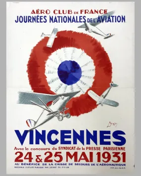 Original 1931 Vincennes Air Show Event Poster from France - Designed by Don