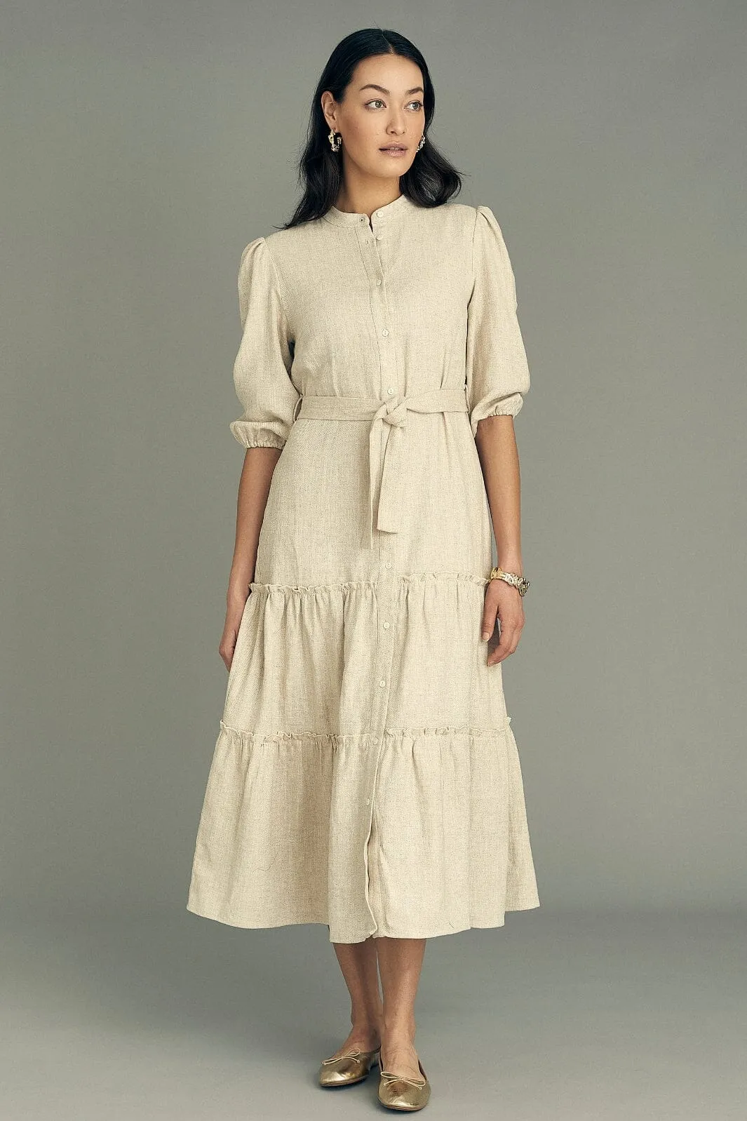 A-View - Linen Long Dress - 003 Light Sand