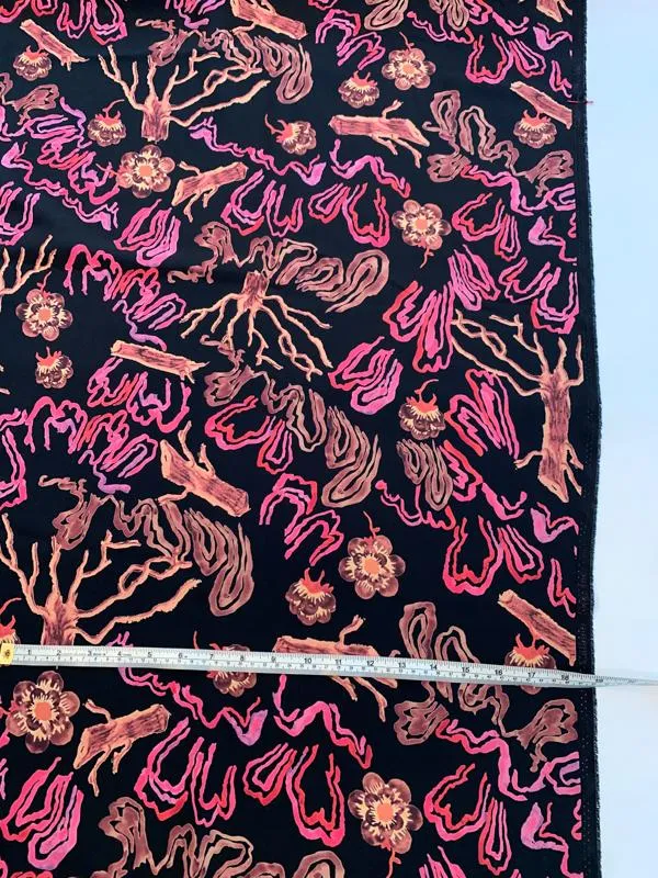 Abstract Printed Silk Crepe de Chine - Black / Pink / Tan / Dusty Rose-Purple