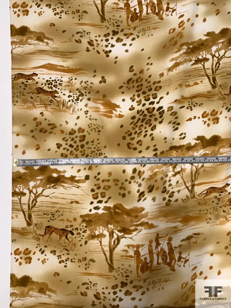 Animal Safari Printed Silk Crepe de Chine - Shades of Caramel