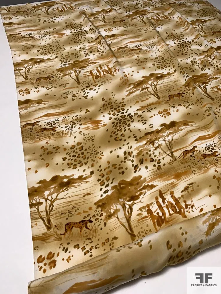 Animal Safari Printed Silk Crepe de Chine - Shades of Caramel