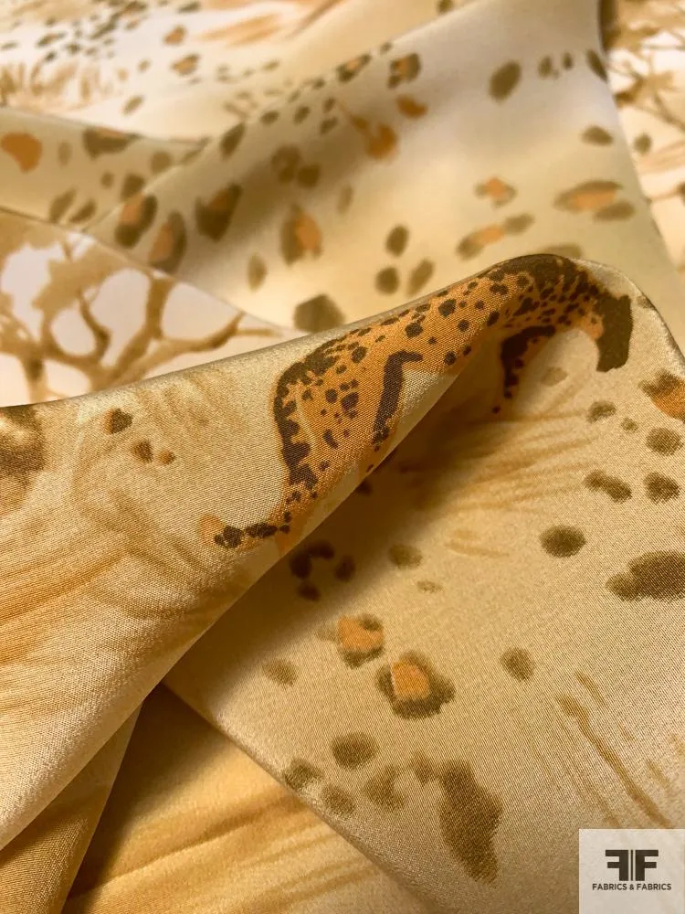 Animal Safari Printed Silk Crepe de Chine - Shades of Caramel