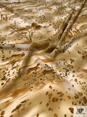 Animal Safari Printed Silk Crepe de Chine - Shades of Caramel