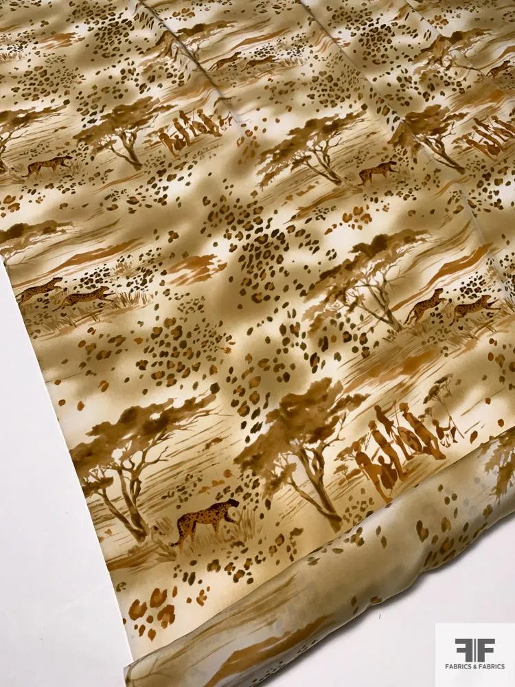 Animal Safari Printed Silk Crepe de Chine - Shades of Caramel