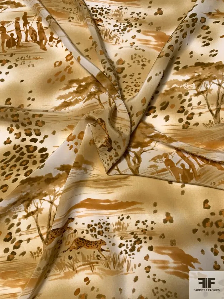 Animal Safari Printed Silk Crepe de Chine - Shades of Caramel