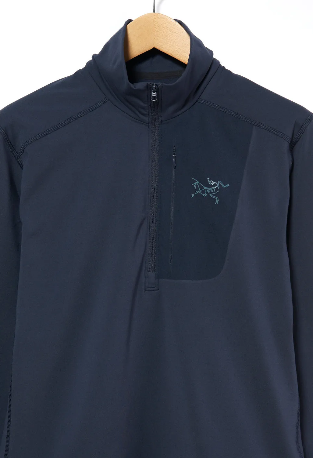 Mens Arcteryx Rho LT Zip Neck Top in Black Sapphire - High Performance Outdoor Wear