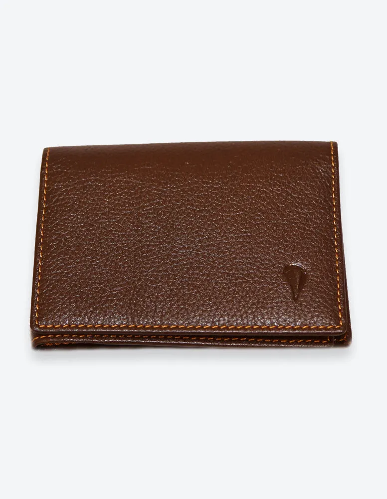 Brown Leather Wallet with Orange Interior