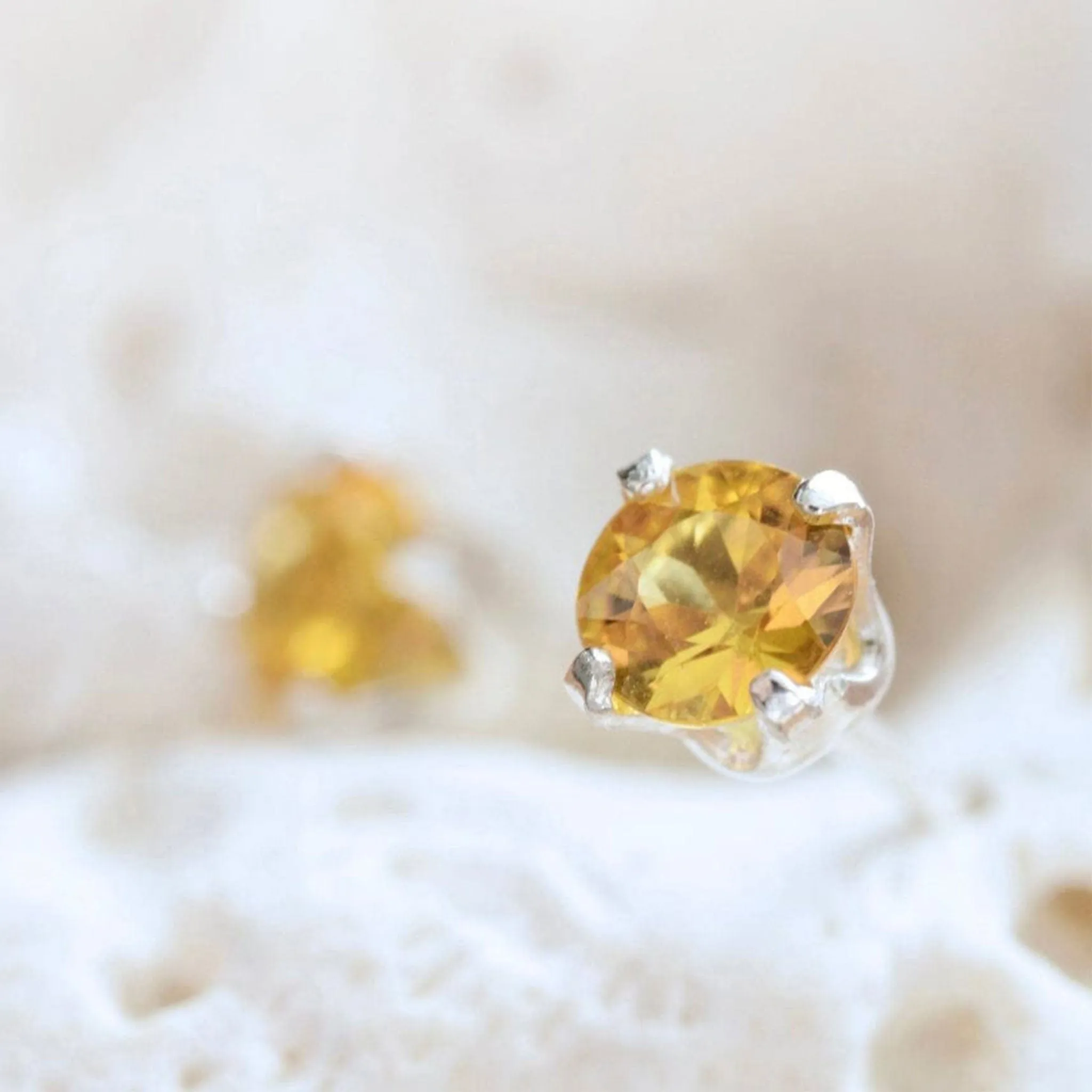 Citrine Stud Birthstone Earrings, Gold - Silver | By Lunar James