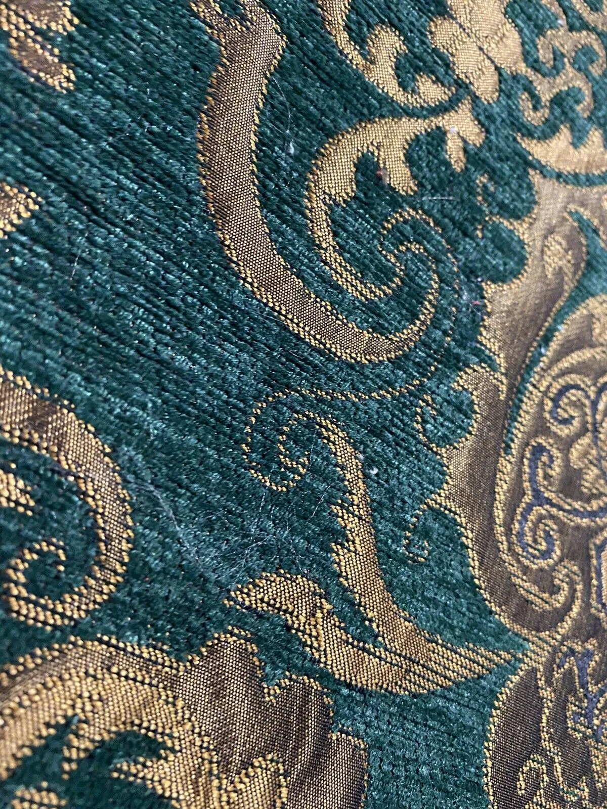 NEW Lady Emile Designer Medallion Burnout Chenille Velvet Fabric - Green & Metallic Gold BTY