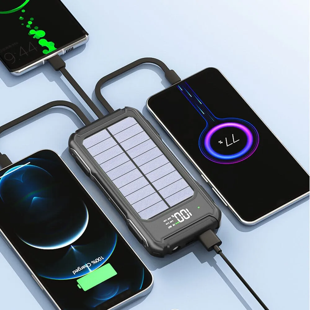 SMAXElite™ Portable Solar Power Bank: 30,000mAH, 4 USB Built-in Cables, Waterproof Cell Phone Charger