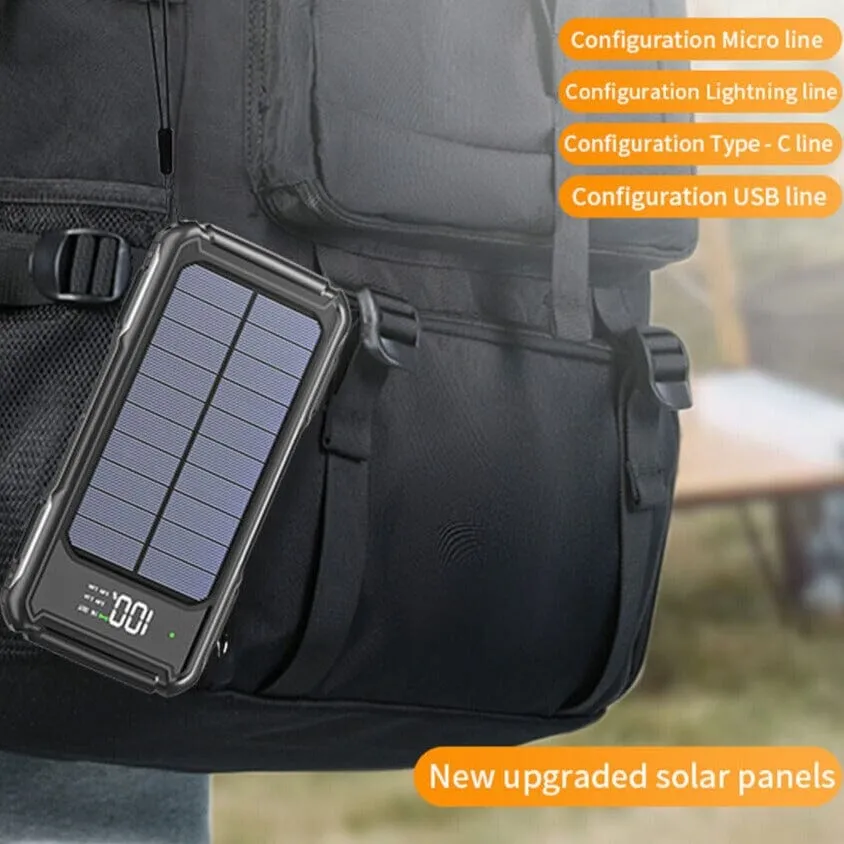 SMAXElite™ Portable Solar Power Bank: 30,000mAH, 4 USB Built-in Cables, Waterproof Cell Phone Charger