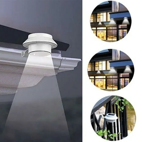 Solar Powered Outdoor Garden Light Fence Corridor Wall Roof Yard 3 LED Lamp