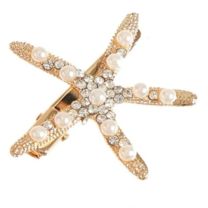 'Étoile de Mer' Starfish Rhinestone & Pearl Hair Clip